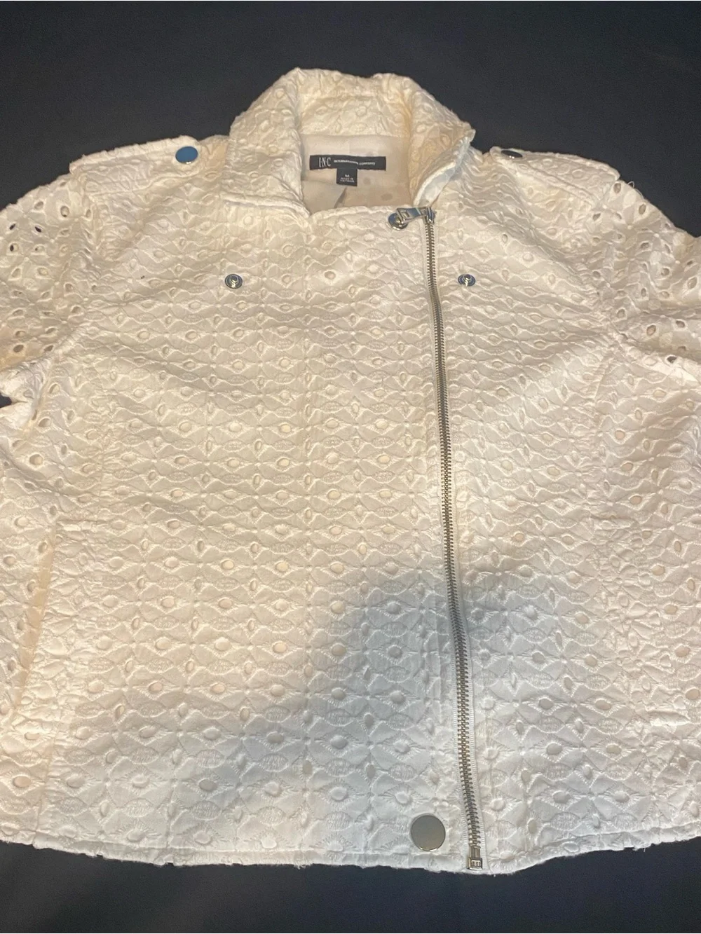 Womans INC International Concepts Cotton Eyelet Moto Jacket Size S-M